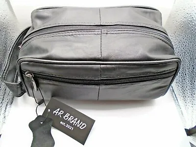 Mens Leather Toiletry Travel Washbag Travel Overnight Gift Ar • £17.90