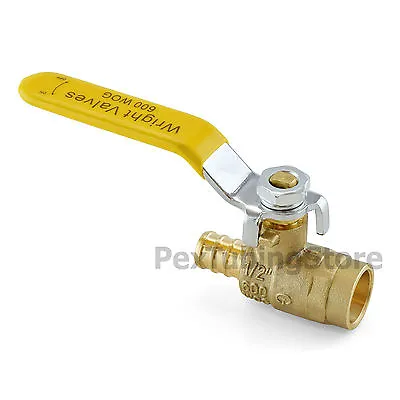 1/2  PEX (Crimp) X 1/2  Sweat/Solder Brass Shut-Off Ball Valve Full Port • $5.05