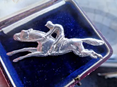 LARGE Sterling Silver Horse & Jockey / Equestrian Racing Hunting Brooch 925 • £98