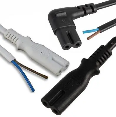 C7 Figure Of 8 Power Cable Mains Lead 2 Pin Bare Ended Straight / Right Angle • £2.99