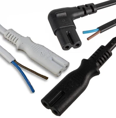 £3.99 • Buy C7 Figure Of 8 Power Cable Mains Lead 2 Pin Bare Ended Straight / Right Angled