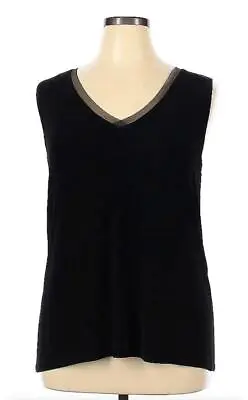 Vikki Vi 1x Black Sheer V Neck Tank Top Slinky 48  Bust Acetate Spandex Stretch • $19.95