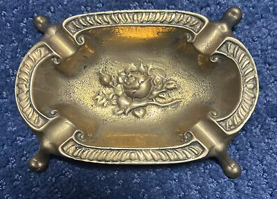 Vintage Brass Footed Soap Dish With Roses Coin Holder Bowl 4.75” • $24