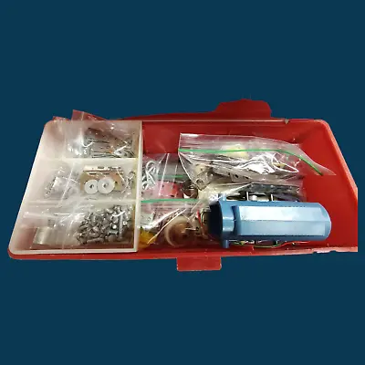 Vintage Erector Set Parts In Red Fish-n-chum Plastic Tackle Box - Lots Of Parts • $34.95