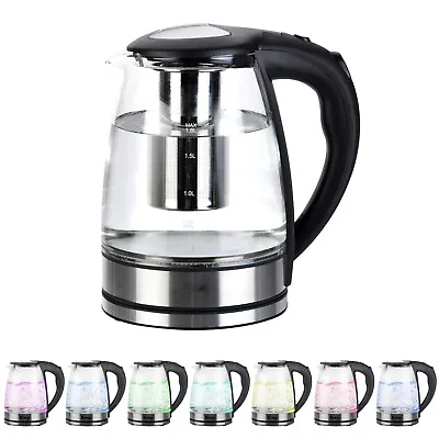 Electric Glass Kettle With 7 Color Light Filter 1.8L Overheat Protection 2000W • £29.99