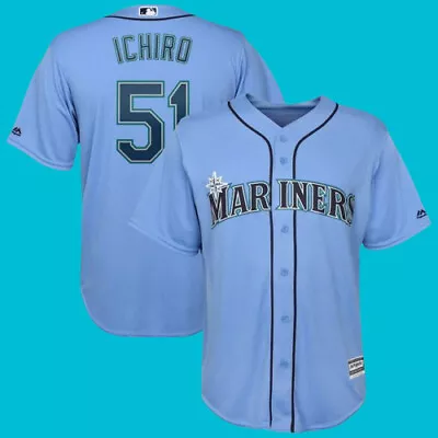 Men's Seattle Mariners - Ichiro Suzuki #51 Light Blue Cool Base Stitched Jersey • $63.82