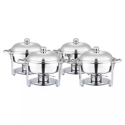 £104.99 • Buy 4pcs Round Chafing Dish Buffet Set W/ 5L Food Pans Bain Maries Lids Fuel Holders