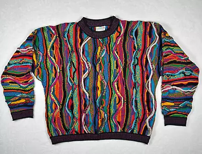 VTG COOGI Sweater Large 100% Mercerized Cotton 90s 3D Knit Chunky Biggie Cosby • $315