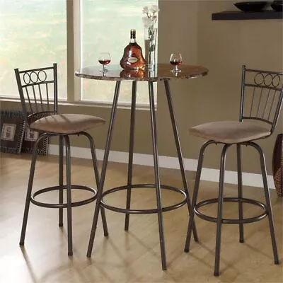Home Bar Bar Table Pub 30  Round Small Kitchen Metal Brown Marble Look • $126.71