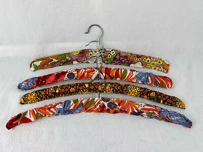Vintage Retro Floral Coat Clothes Hangers X4 Fabric Covered Handmade Wood Kitsch • $19.99