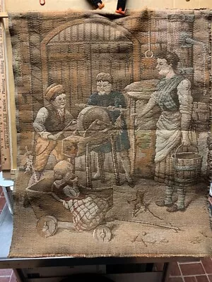 Vtg Old World Middle Ages Medieval Cloth Tapestry Family Scene Mother Child Men • $29.75