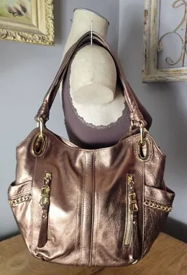 Beautiful Big Copper Bronze Leather B Makowsky Hobo Bag Chain Handbag Metallic  • $98.99