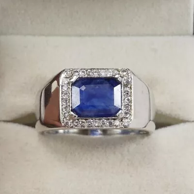 Emerald Cut Amethyst & Natural Real Diamond Men's Ring In Solid 10k White Gold • $1190