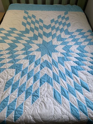 $300 • Buy Vintage Quilt Lone Star 75x88 Blue White Hand Quilted (s1)