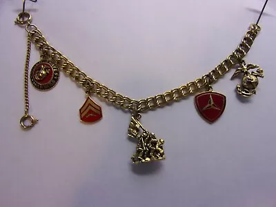 Women's United States Marine Corps Charm Bracelet 7 Inches Gold Tone 5 Charms • $14.99