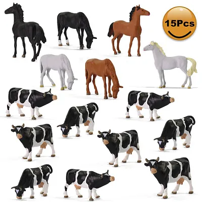 15pcs Model Trains O Scale Painted Horses Cows 1:43 PVC Animals Desktop Decor • $14.99