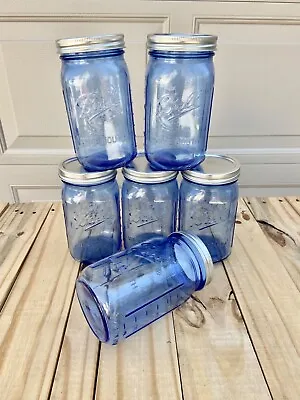 BLUE Ball Mason WIDE Mouth Quart Jars NEW Set Of 6 Pack Vintage Style Jar • $39.99