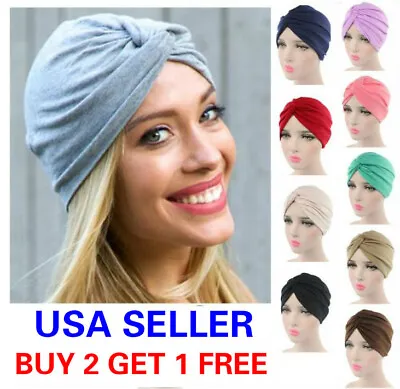 Cotton Women Turban Ladies Hair Head Hijab Cap Muslim Wrap Stretch Hat Scarf • $7.99