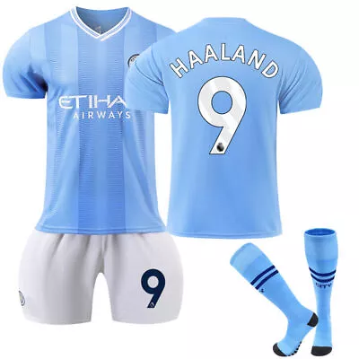Kids Football Kit  2023 2024 Manchester City Harland 9 Home Soccer Outfit Set ` • £17.49