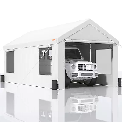 VEVOR Carport Canopy Car Canopy 10 X 20ft & 8 Legs And Sidewalls & Windows White • £259.19