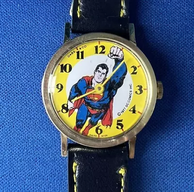 Vintage 1977 Dabs Super Hero Superman Swiss Watch Wind Up Mechanical Running • $45