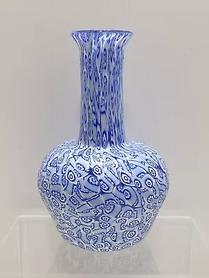 VTG MURANO ITALIAN Art Glass MILLEFIORI Blue &  White VASE Italy Venetian 6.5” • $99.99