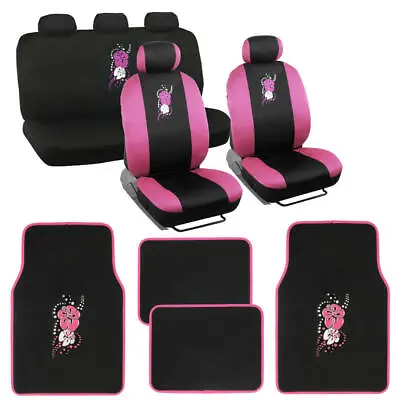 Pink Hawaiian Flower Pattern Seat Cover Set & Floor Mats For Car Truck SUV • $49.50