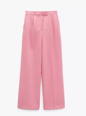 Zara BNWT High Waisted Wide Leg Pink Trousers Size S • £10.50