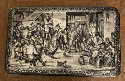 $9 • Buy Vintage Teniers Tin Silver Colored Finish - Made In Belgium - Biscuit/Candy Box