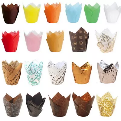 50X Cupcake Wrapper Baking Muffin Liner Cup Tulip Case Cake Paper Decor Kitchen • £3.60