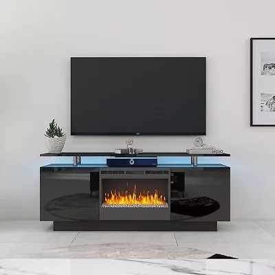 Black Large TV Cabinet With Fireplace Can Heating Change Color 9 Model LED Light • $296.69