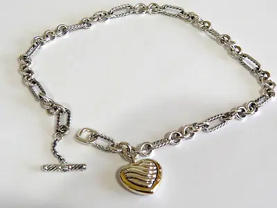 David Yurman 18k Gold  Silver Large Diamond Cable Heart Necklace • $749.99