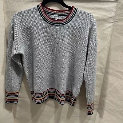 MADEWELL 100% CASHMERE Waffle Knit Sweater Striped XS Heather Gray • $34.99