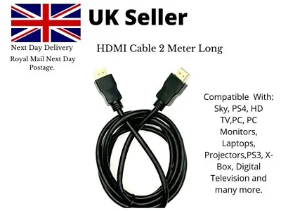 New 2M Long TV HDMI Cable High Speed V2.0 HD 4K 3D ARC For PS4 PS3 XBOXPC. • £4