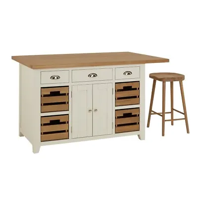 Cheshire Cream Painted Large Kitchen Island With Bar Table Top (4 Seater) - WW92 • £899