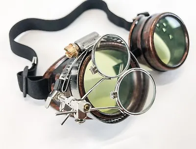 $16.99 • Buy Copper Steampunk Goggles Crazy Burning Man Cosplay Costume Mad Scientist 2X GRN