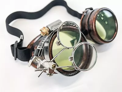 $16.99 • Buy Copper Steampunk Goggles Crazy Burning Man Cosplay Costume Mad Scientist 2X GRN