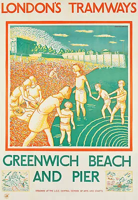 VINTAGE POSTER Greenwich Beach & Pier London Transport Tramways Art Deco A3 A4 • £5.99