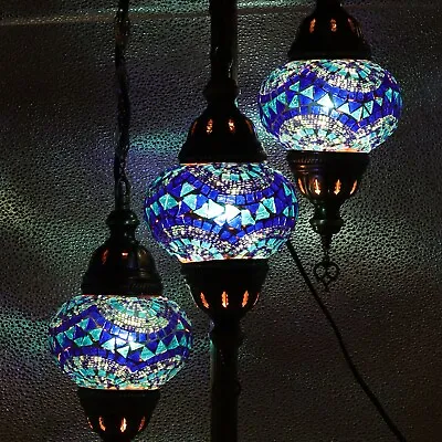 £119 • Buy Turkish Moroccan Lamp Floor Lamp Parliement Blue 3 Globes With Bulbs