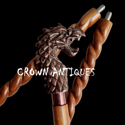 $30.59 • Buy Vintage Brass Handle Wooden Walking Stick Designer Dragon Head Victorian Cane