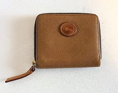 Vintage Dooney & Bourke Tan Wallet Small Zip Around Leather Red Lining • $38.99