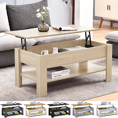 Wooden Coffee Table With Storage Lift Top Up Drawer Shelf Living Room Furniture • £59.95