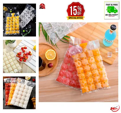 NEW CLEAR ICE CUBE DISPOSABLE BAGS Fridge Freezer Plastic BBQ Party Cubes Maker • £4.45