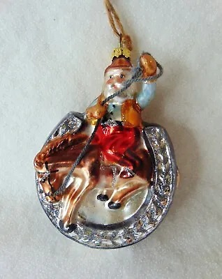Cowboy Santa Claus Horseshoe Glass Christmas Ornament Texas 2008 Bronco Rodeo 4  • $12.95