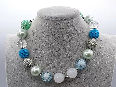 Blue Silver & Mint Bubble Necklace Statement Party Textured Fashion Spiky 17  • $11.49