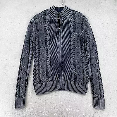 Carbon 2 Cobalt Sweater Men Medium Blue Stavanger Zip Cable Knit Fisherman Linen • $33.96