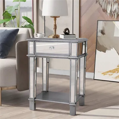 Accent Silver Mirrored End Table Bedroom Bedside Cabinet Console Side Table • £107.92