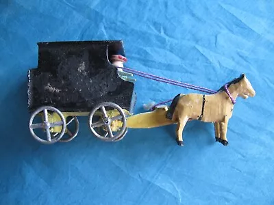 Antique Wood & Metal Toy 2 Horse Drawn Undertakers Carraige Hand Painted • $9.99