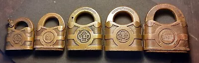 5 Antique Yale Padlocks 3 Sizes 2 Designs. Patent Dates Or Y&T Logos. • $46