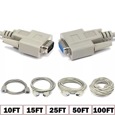 10 15 25 50 100 FT DB9 9 Pin RS232 Serial Male To Female Extension Cable Cord • $14.59